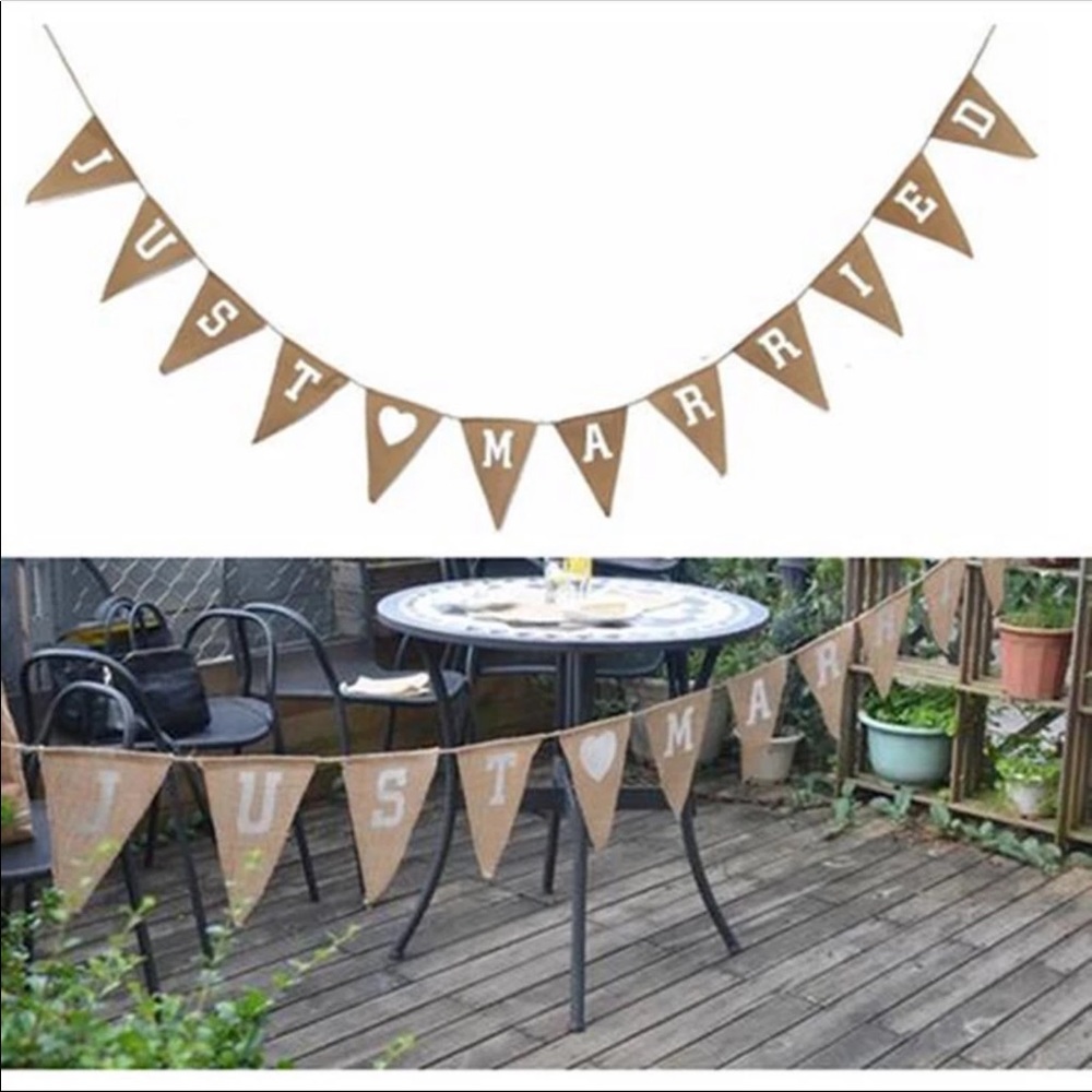 NWOT! JUST MARRIED Burlap Banner
